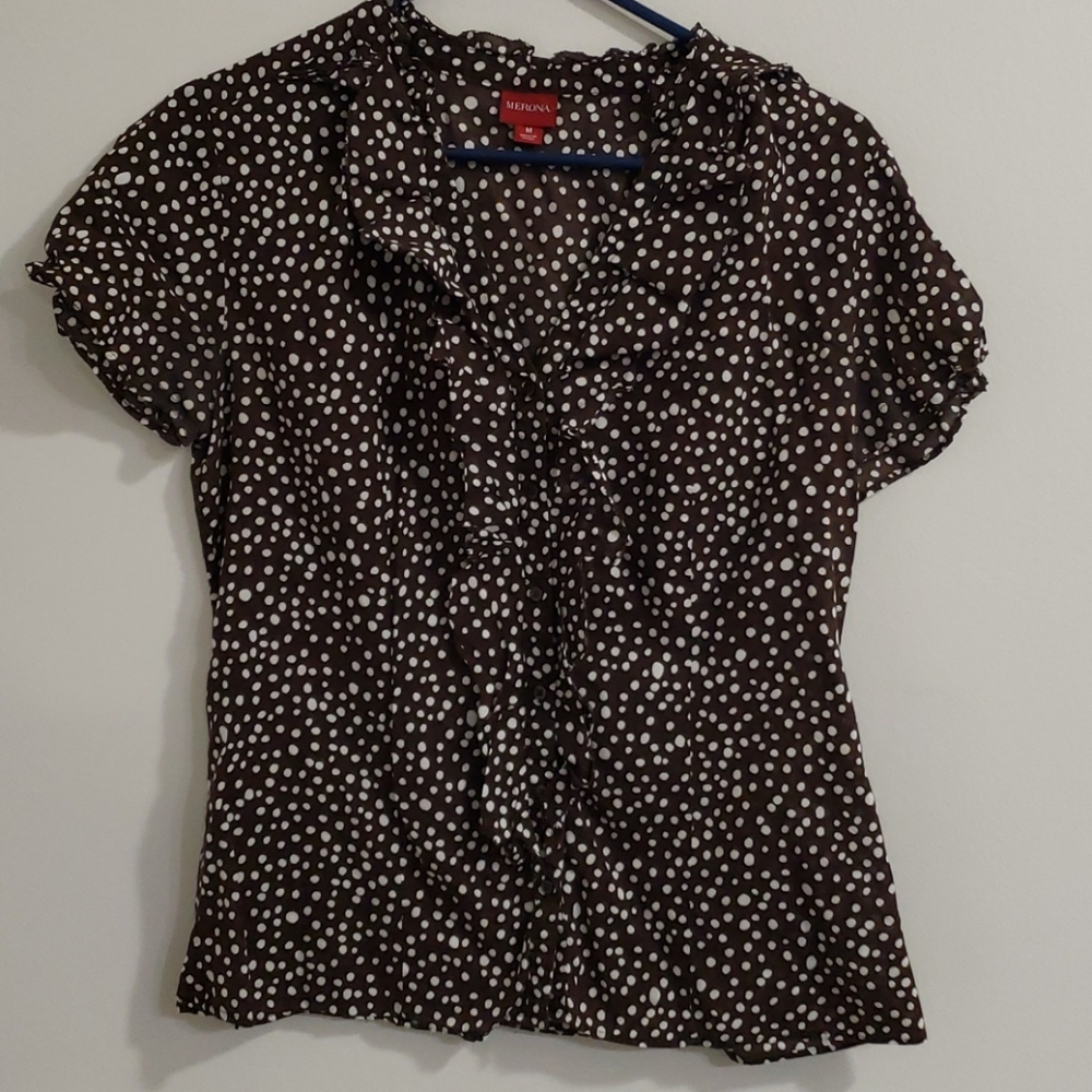 Brown polka dot ruffled blouse
